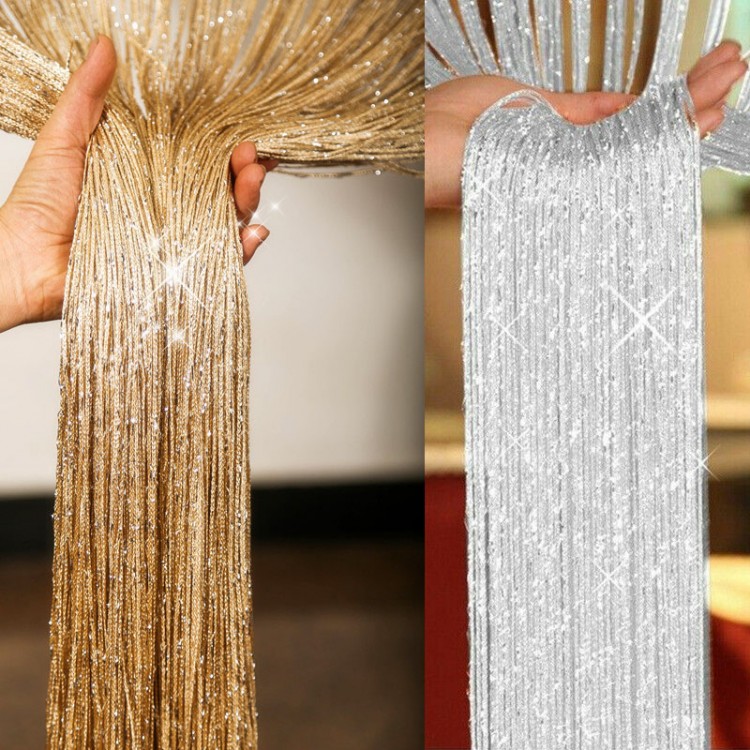 1x2m New Shiny Tassel Silver Line String Curtain Valance Living Room Divider Wedding DIY Home Decor