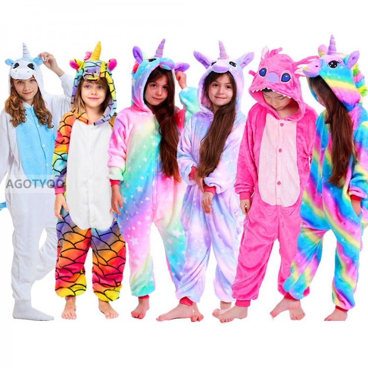 2020 Children Onesie Kids Unicorn Panda Pajamas Animal Cartoon Blanket Sleepers Baby Costume Winter Boys Girls Licorne Jumspuit