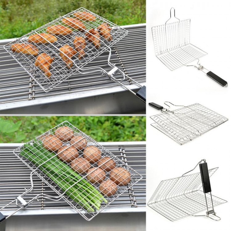 BBQ Grilling Basket Mesh Mat Stainless Steel Grill Rack Meat Vegetable Steak Fish Barbecue Tool Outdoor Grill Accessories HWC