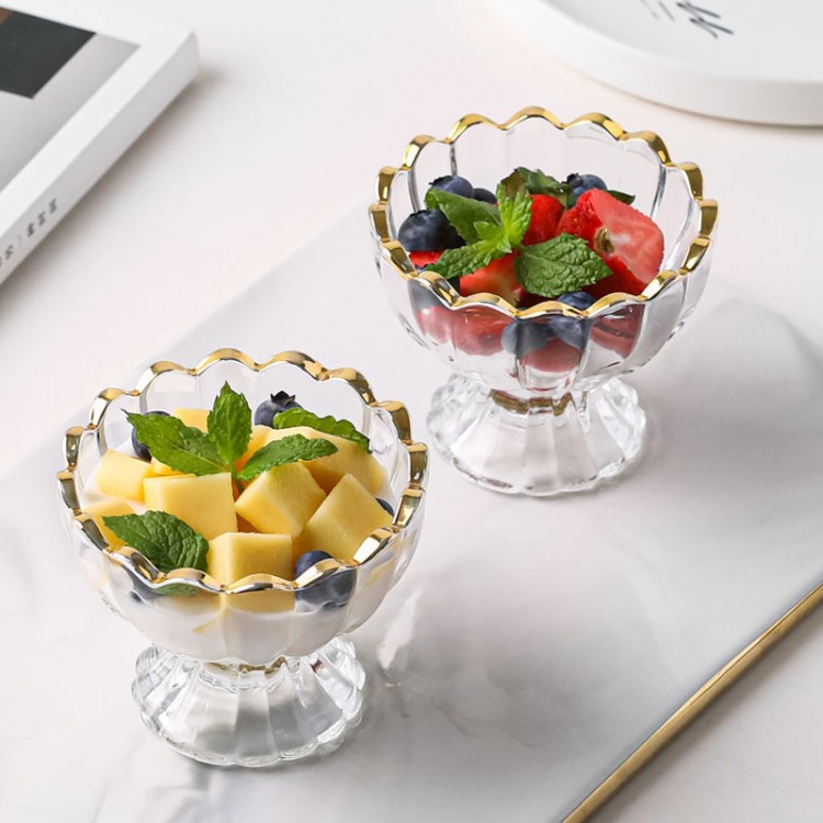 Creative Ice Cream Cup Home Glass Dessert Cups Trace Gold Craft Digging Spoon Tableware Kitchen Supplies Household Products