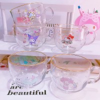 Sanrioed Kuromi My Melody Cinnamoroll Anime Kawaii Ins Milk Juice Creative Cold Drink Heat-Resistant Breakfast Cup Spoon 480ML