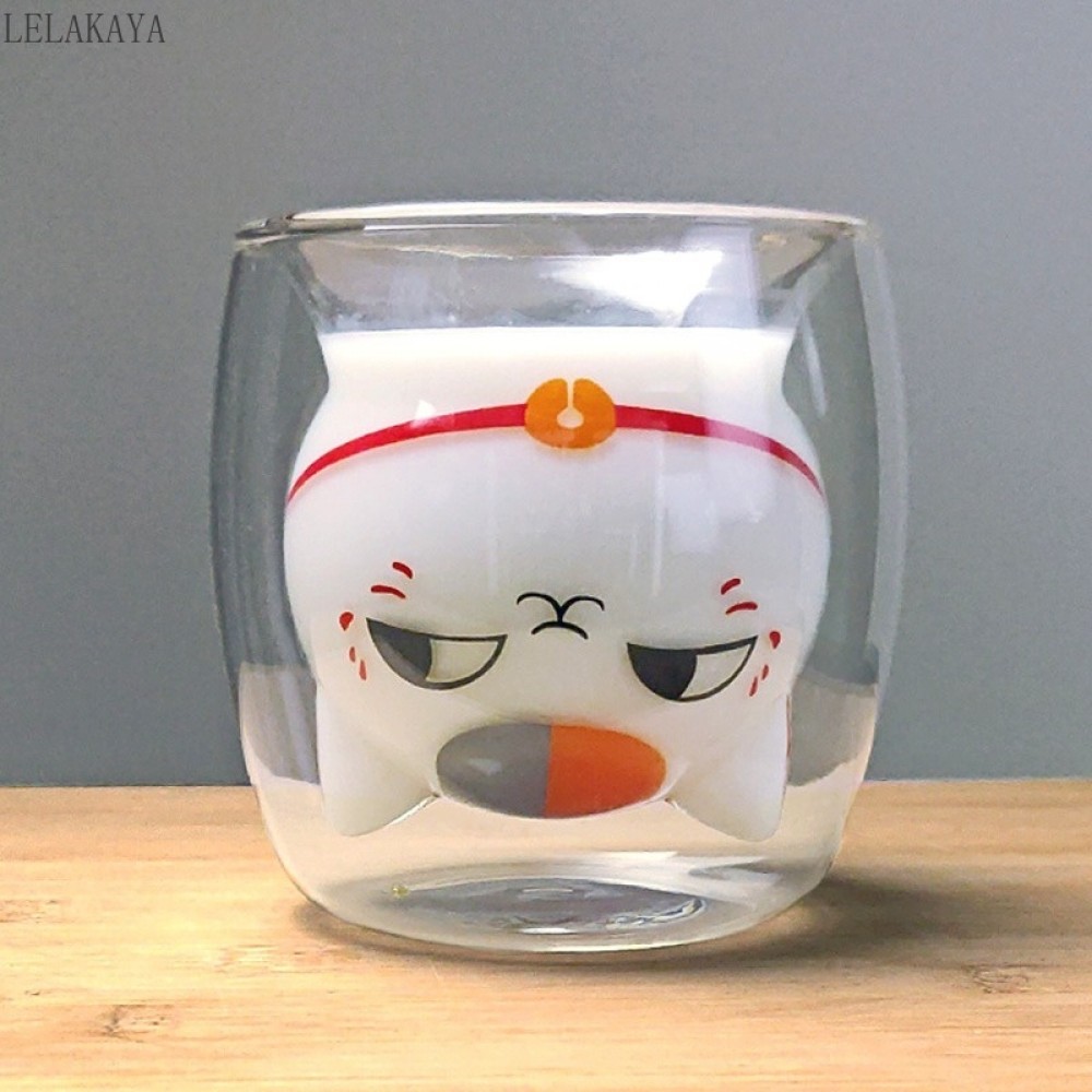 220ML Double Layers Coffee Mug Japanese Anime Cat Glass cup Insulation Drinking Mug Juice Coffee Cup Cartoon Tableware Kid Gift