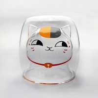 220ML Double Layers Coffee Mug Japanese Anime Cat Glass cup Insulation Drinking Mug Juice Coffee Cup Cartoon Tableware Kid Gift