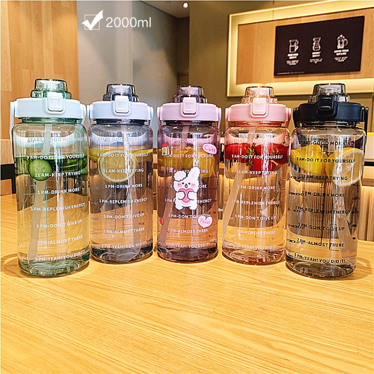 2L Oversize Capacity Water Bottle Straw Cup High Temperature Plastic Water Kettle Scale Portable Outdoor Sports Straw Space Cup