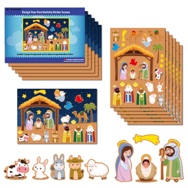 24 Sheets Nativity Stickers For Kids DIY Puzzle Games Toys Children Make a Nativity Scene Stickers Funny Christmas Crafts Gifts