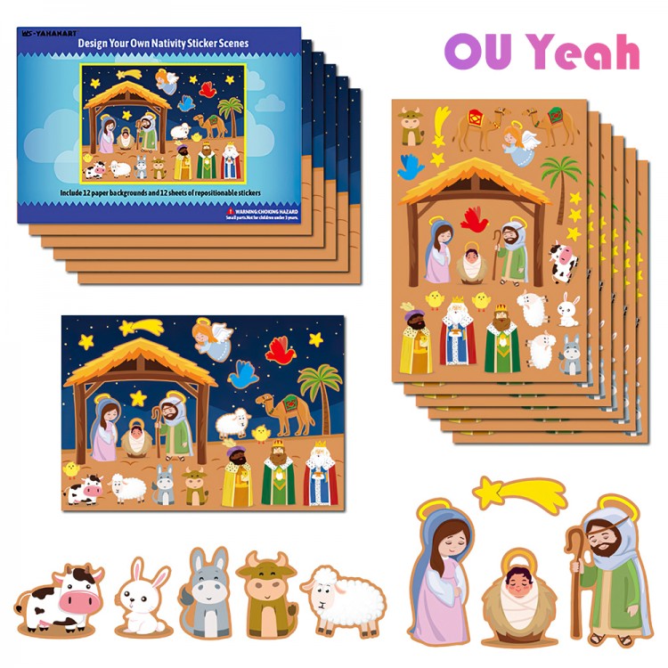 4/8/16 Sheets Nativity Stickers For Kids DIY Puzzle Games Toys Children Make Nativity Scene Stickers Funny Christmas Crafts Gift