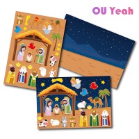 4/8/16 Sheets Nativity Stickers For Kids DIY Puzzle Games Toys Children Make Nativity Scene Stickers Funny Christmas Crafts Gift