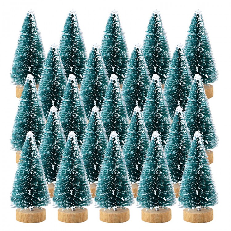 12pcs Mini Christmas Trees Bottle Brush Trees Plastic Winter Snow Ornaments Tabletop Crafting DIY Decoration Christmas Gift