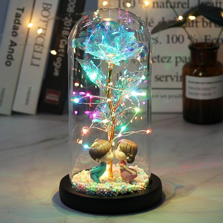 Hot LED Enchanted Galaxy Rose Eternal 24K Gold Foil Flower With Fairy String Lights In Dome For Christmas Valentine&#39;s Day Gift
