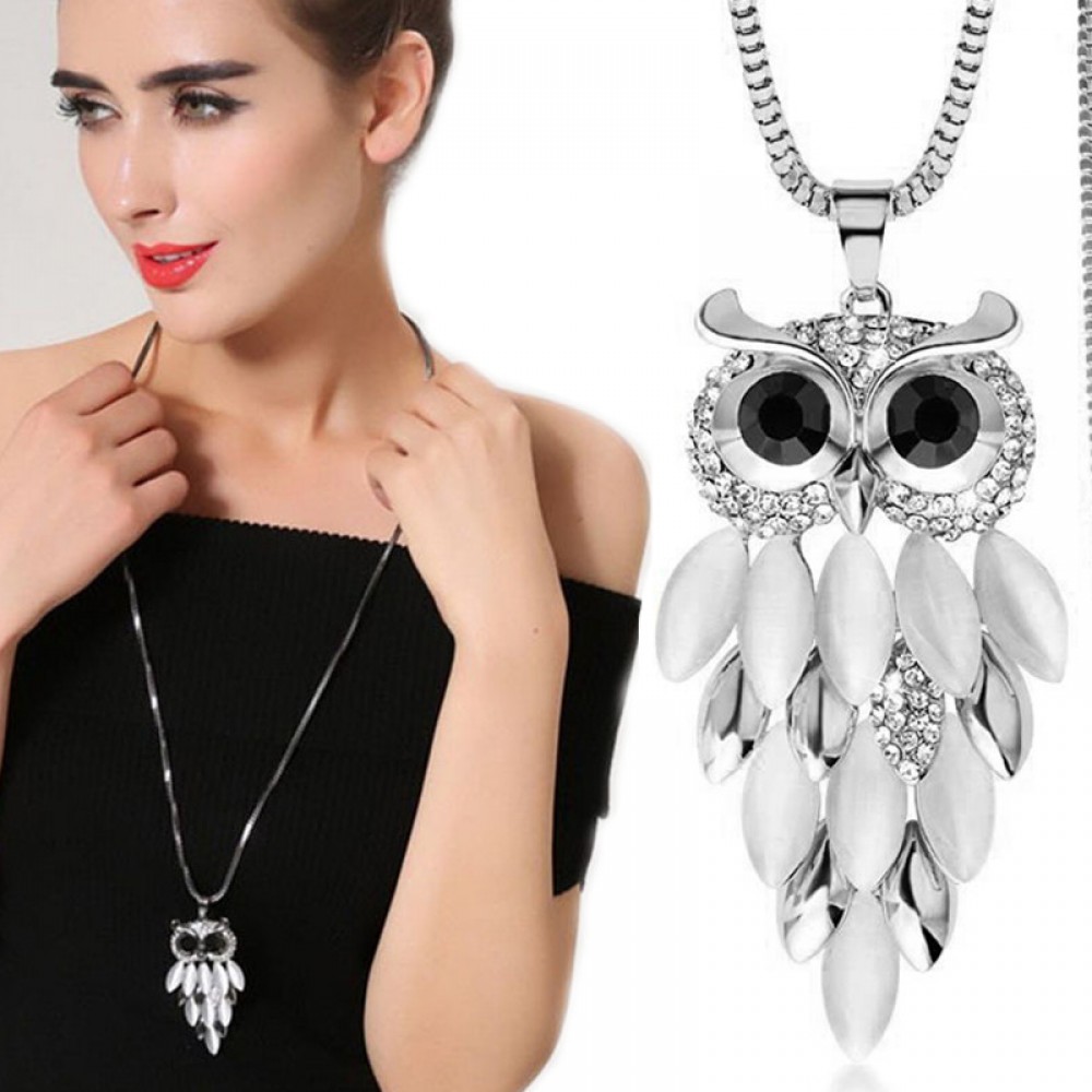 Black Chain Owl Necklaces &amp; Pendants for Women 2022 Winter Jewelry Fashion Opal Chain Long Necklace Collier Femme Christmas Gift