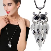 Black Chain Owl Necklaces &amp; Pendants for Women 2022 Winter Jewelry Fashion Opal Chain Long Necklace Collier Femme Christmas Gift