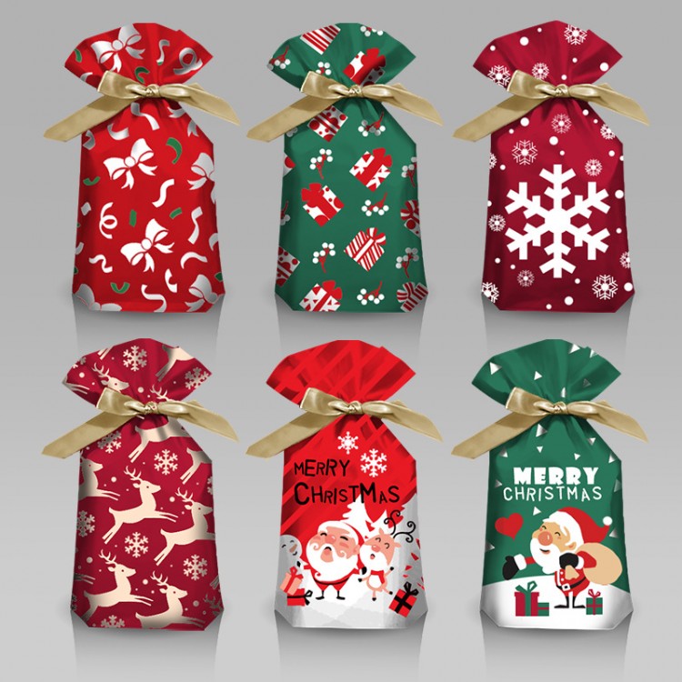 10pcs Santa Gift Bag Candy Bag Snowflake Crisp Drawstring Bag Merry Christmas Decorations for Home New Year 2021 Noel Presents