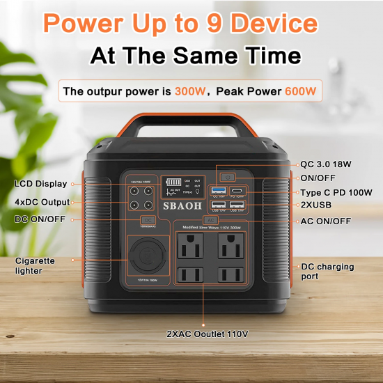 Portable Power Station, 300W 296Wh Solar Generator Quick Charge 