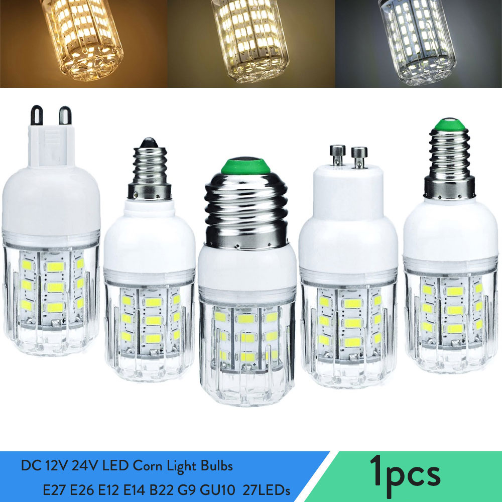 DC 12V 24V LED Corn Light Bulbs E27 E26 E12 E14 B22 G9 GU10 Spotlights 7W 27LEDs Home Bright Table Desk Lamps Indoor Lighting