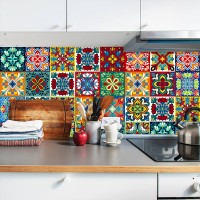 Colorful Pattern Ceramic Tiles Wall Sticker Tables Bathroom Kitchen Home Decor Wall Decals Waterproof Peel &amp; Stick PVC Art Mural