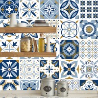 Mediterranean Style Tiles Wall Stickers Kitchen Bathroom Ceramics Wall Decals Tiles Floor Ground Art Mural Customed