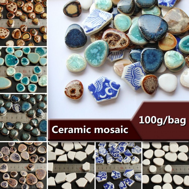 100g Ceramic Mosaic Fragments Blue and White Porcelain Pieces Crafts Materials Collage Small Tiles DIY Creative Art Decoration