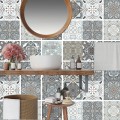 Customed Gray &amp; Blue Mandala Ceramic Tiles Wall Sticker Stairs Kitchen Bathroom Home Decor Wall Decals Peel &amp; Stick Art Wallpape
