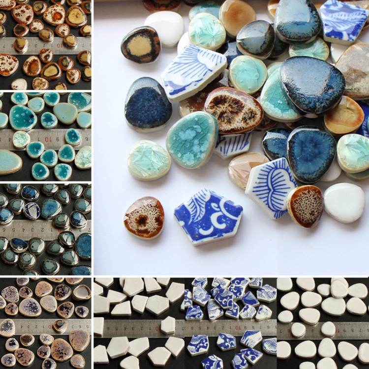 100g 200gDIY Ceramic Mosaic Fragments Shaped Irregular Free Stone Porcelain Pieces Handmade Material Collage Small Tiles