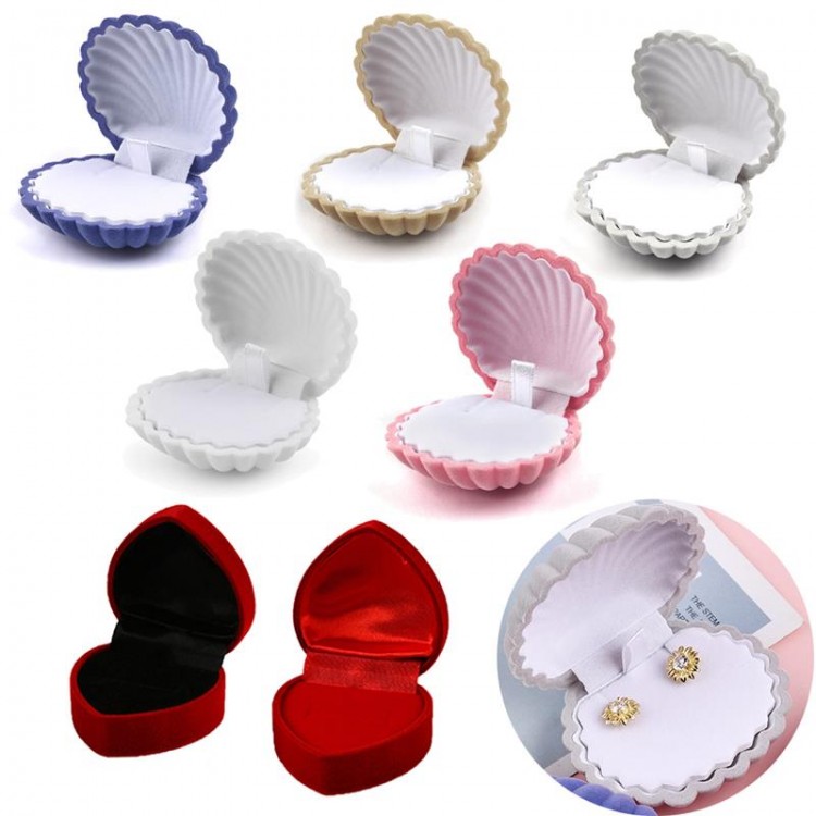 Trendy Jewelry Gift Box Shell Heart Velvet Boxes for Women Wedding Engagement Ring Earrings Necklace Portable Display Container