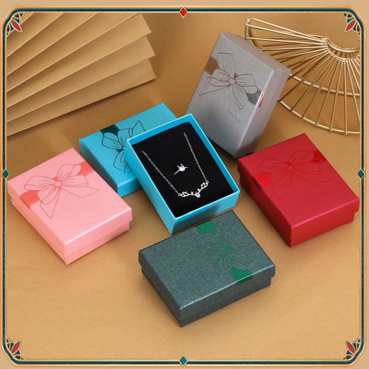 Fashion Bronzing Stamped Bow Romantic Jewellery Gift Box Fashion Necklace Earrings Ring Box Paper Jewelry Packaging Gift Box New