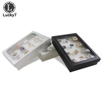 12 Slot Sponge Ring Earrings Display Box Cardboard Jewelry Storage Case Holder Showcase Ring Cufflink Jewelry Tray With Lid