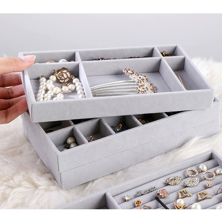 Velvet Jewelry Storage Tray Display Jewel Holder Stand Bracelet Necklace Ring Storage Box Showcase Drawer Jewelry Organizer
