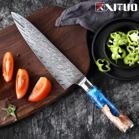 XITUO Damascus Steel Japanese VG10 Chef Knife Paring Fruit Vegetable Kitchen knife Blue Resin Color Wood Handle Cooking Tool