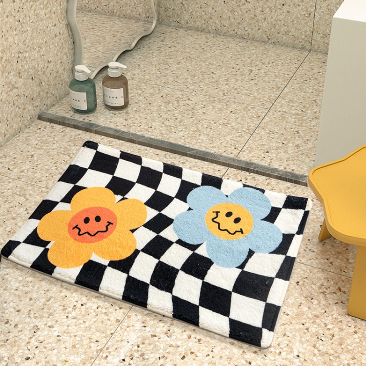 Checkerboard Carpet Non Slip Mat Water Absorbing Mat At The Bathroom, Door Mat At The Door Footmat At The Bedroom