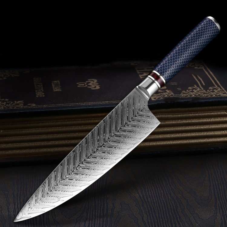 8 Inch Chef Knife Damascus Steel VG 10 Sharp Cleaver Paring Vegetable Blue Resin Honeycomb Handle Household Kitchen Knives