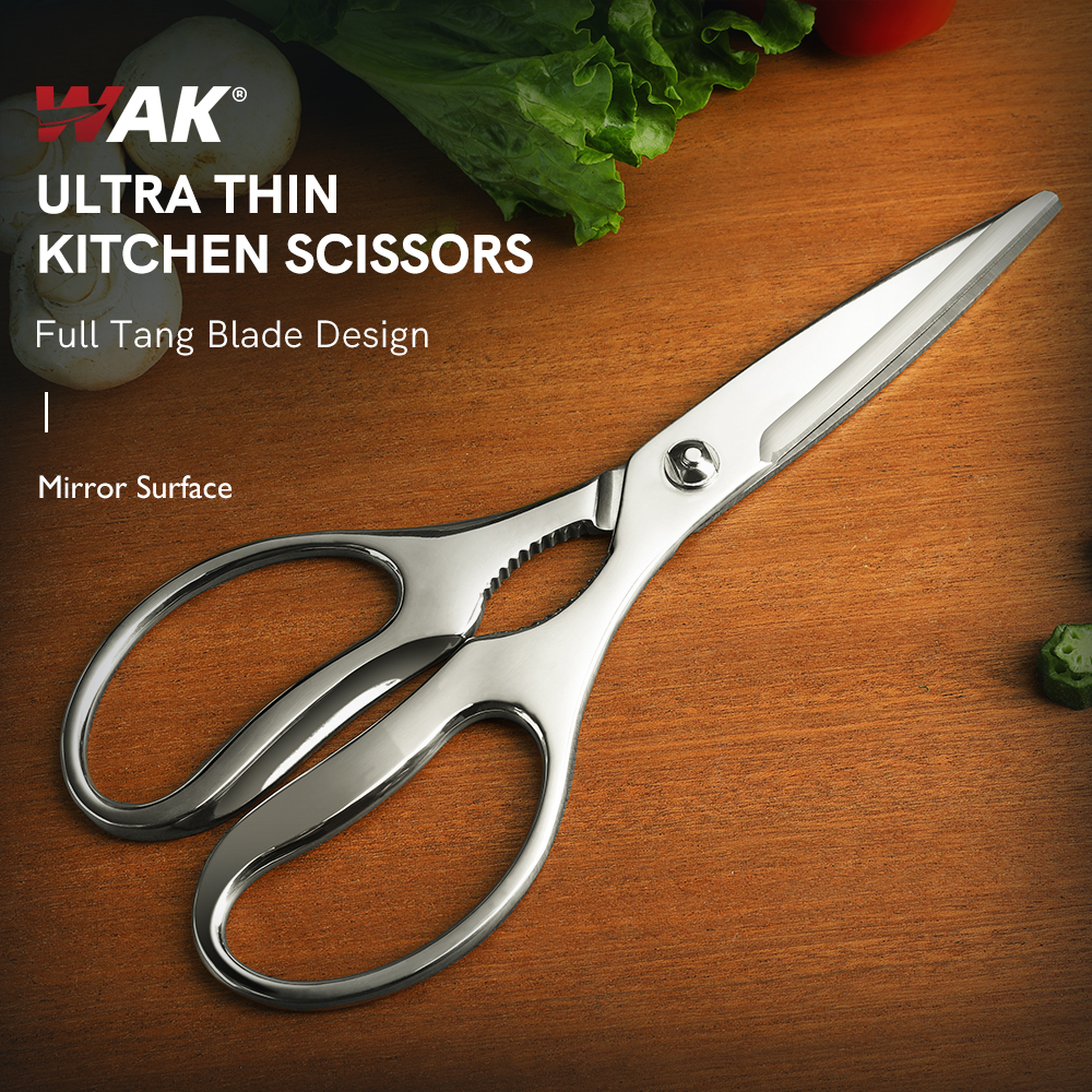 WAK Ultra Thin Kitchen Scissor Exquisite Mirror Design Stainless Steel Kitchen Cutting Scissors Vegetable Scissors Nut Scissors