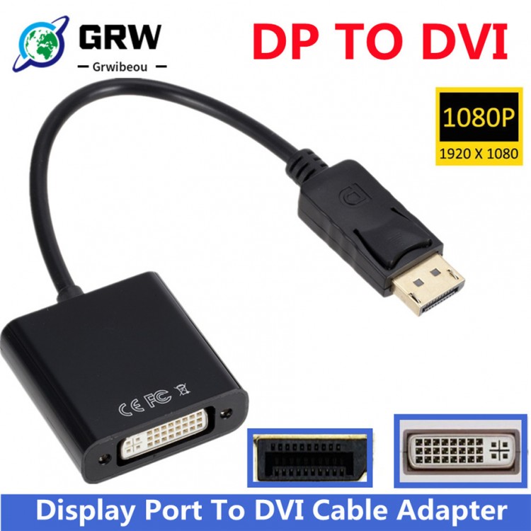 1080P DP to DVI Adapter DisplayPort Display Port to DVI Cable Adapter Converter Male to Female for Monitor Projector Displays