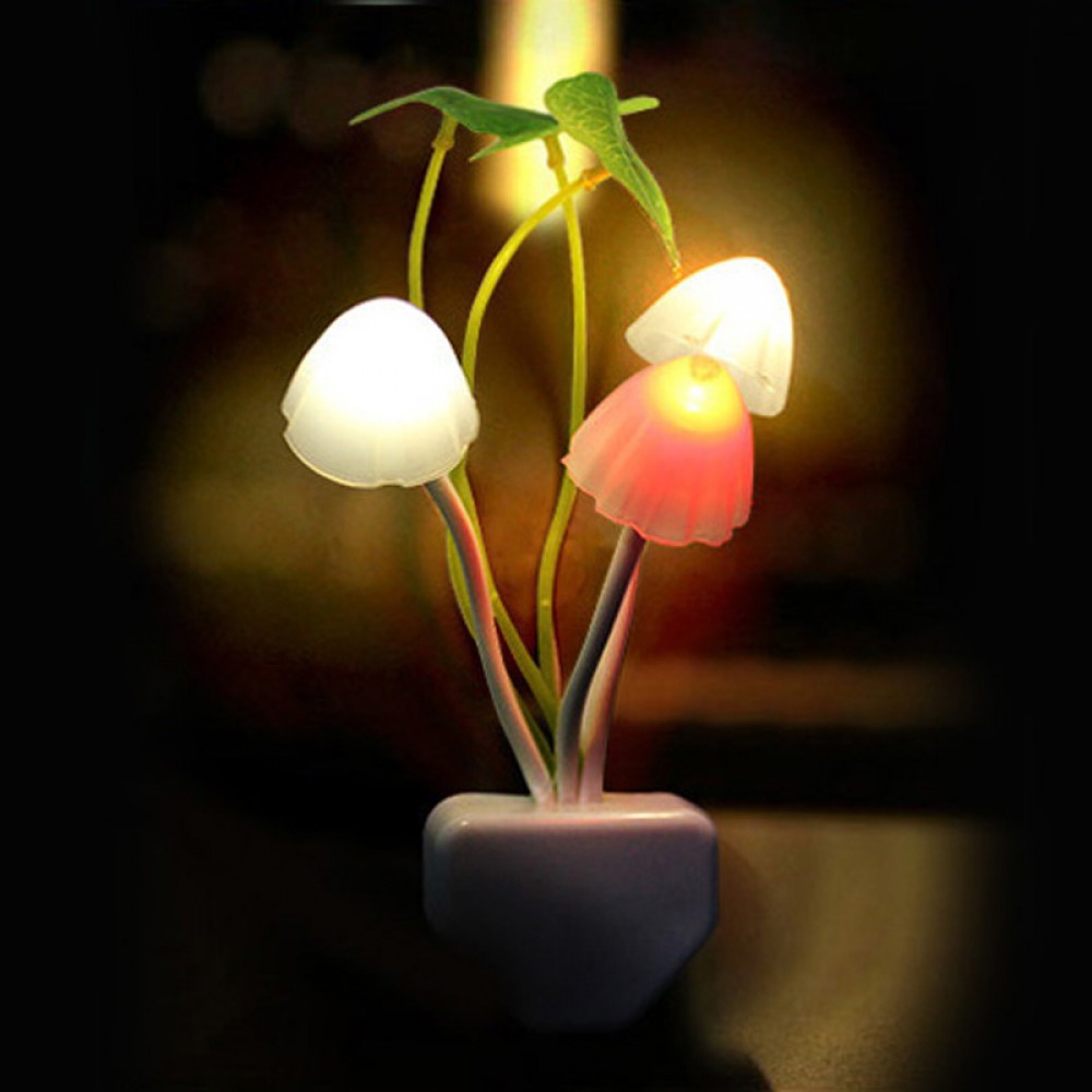 Mushroom Fungus Creative Night Light Eu/us Plug Light Sensor 3led Colorful Mushroom Lamp Colorful Led Baby Night Lights
