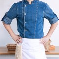 Neutral Blue Denim Chef Jacket Restaurant Catering Chef Uniform Food Service Cook Coat Chef Uniform Kitchen Work Uniform Shirt