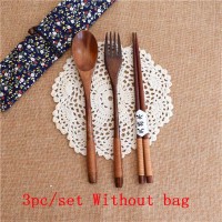 3Pcs/set Wooden Dinnerware Set Bamboo Fork Knife Soup Teaspoon Catering Cutlery Set With Cloth Bag Kitchen Cooking Tools Utensil