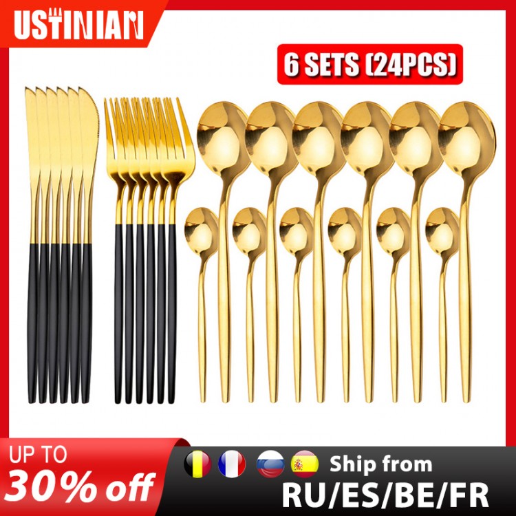 24Pcs/6Set Cutlery Set Tableware Sets Of Dishes Knifes Spoons Forks Set Stainless Steel Cutlery Dinnerware Spoon Set