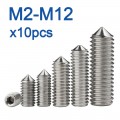 10pcs/lot  Hex hexagon socket set screw cone point grub screw M2 M2.5 M3 M4 M5 M6 M8 M10 M12 304 Stainless Steel DIN914