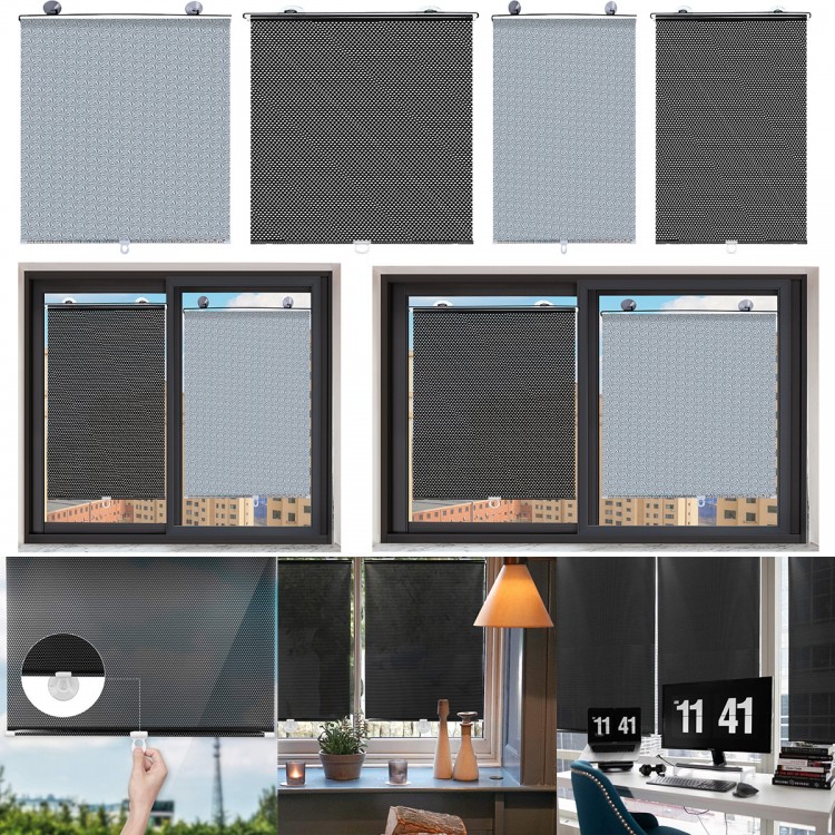 Suction Cup Curtains Sunshade Roller Punch-Free Car Window Blackout Curtains Free-Perforated for Bedroom Kitchen Sun Protection