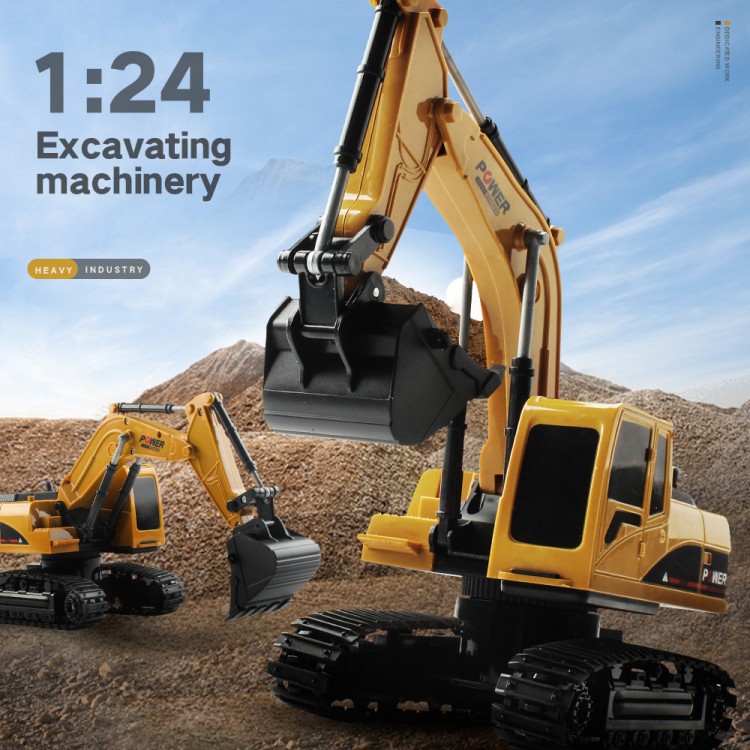 1/24 RC Excavator 2.4G Radio Controlled Cars Caterpillar Tractor Model Engineering Car Digging Soil Truck Sound Toys For Boy Kid