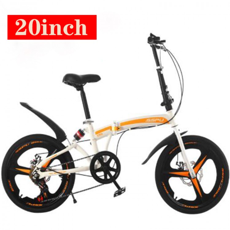 20 Inch Folding Bike 7 Speeds Portable Men Women Cycling Lightweight Disc Brakes Bicycle for Adult - 90% Assembled