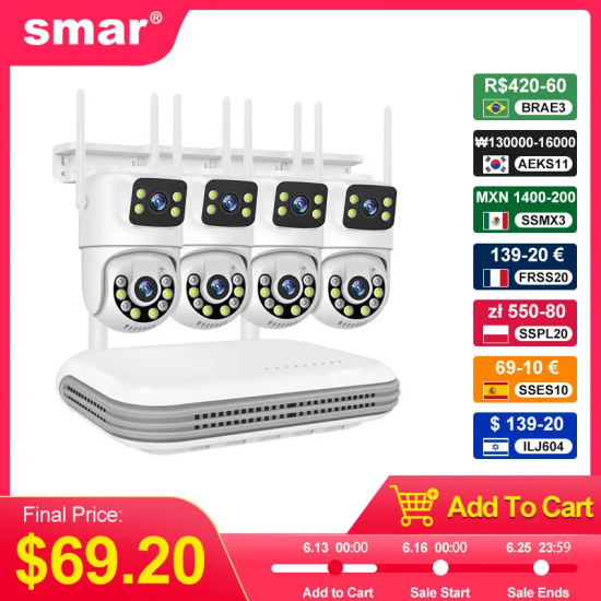 Smar Wireless CCTV System WiFi Camera Kit 6MP IP Cameras With Dual Lens Security Audio 8CH NVR Video Surveillance Set ICse