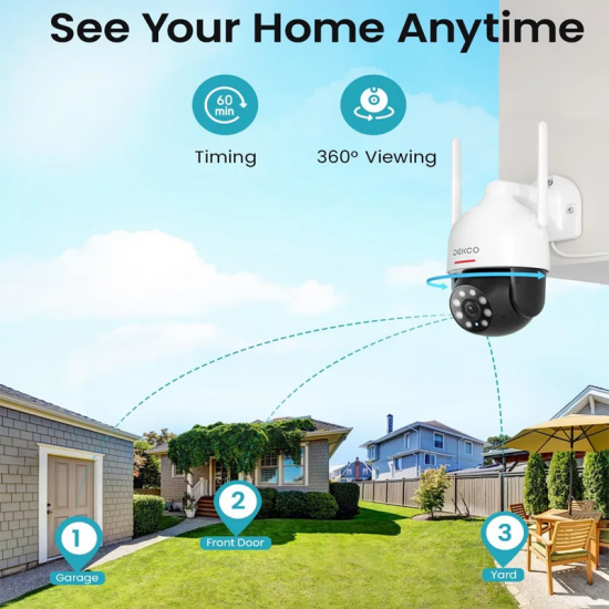 DEKCO 3MP PTZ WiFi Camera Outdoor Wireless Security Dome Camera Motion Detection 2-Way Audio Full Color Night Vision CCTV Camera