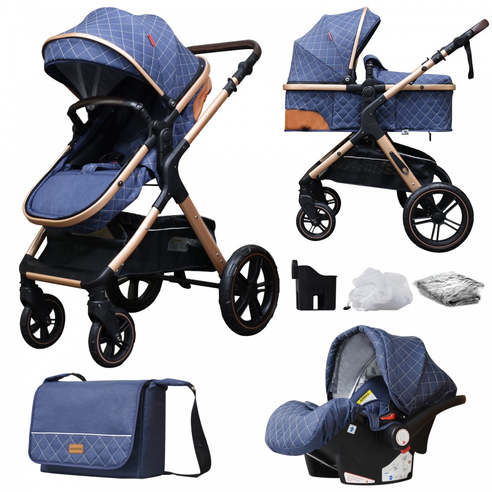 High Landscape Baby Stroller  4 in 1 Pushchair With Car Seat Light Carriage Foldable Shock Absorber Two-way Newborn Pram