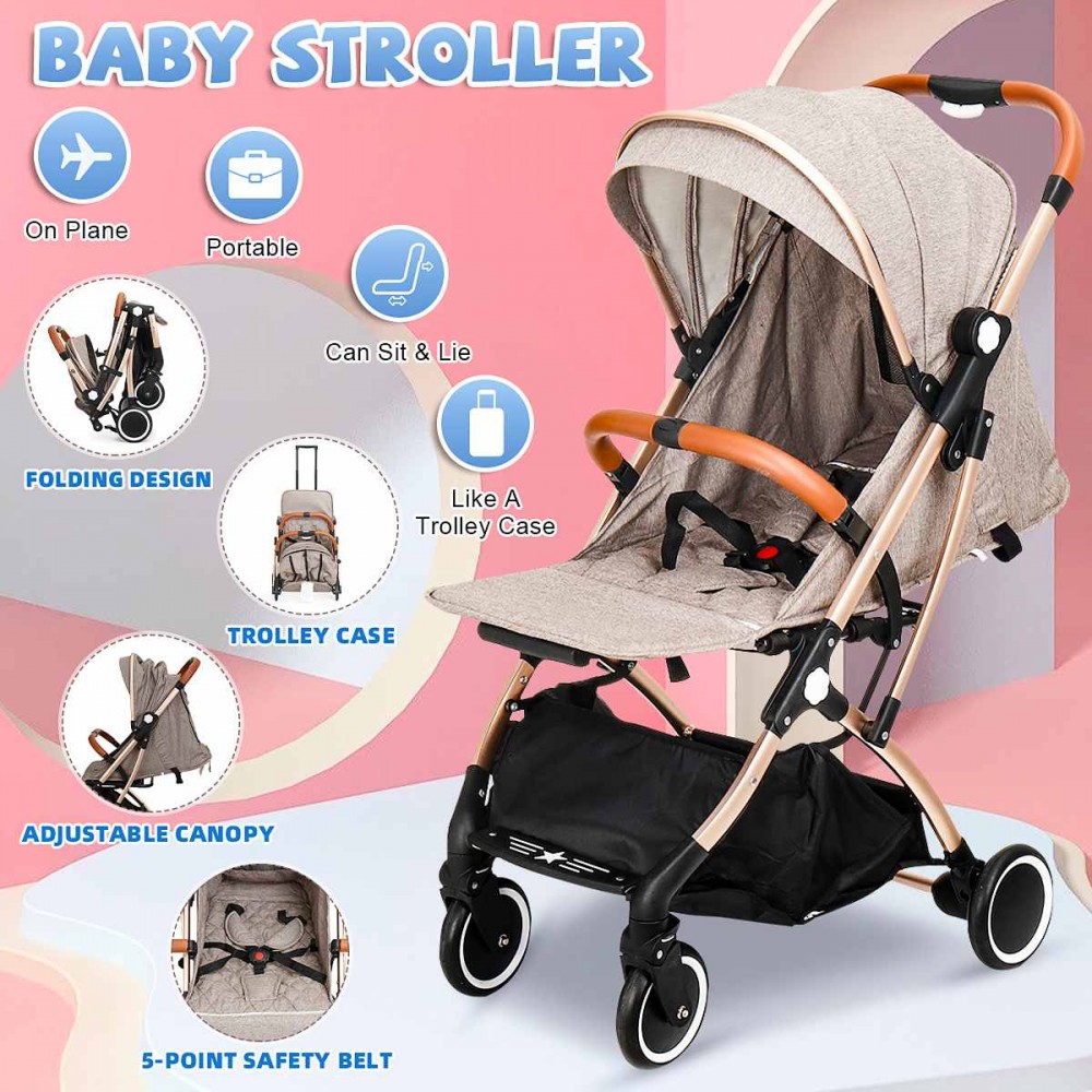 Folding Baby Stroller High Landscape Adjustable Carriage Kids Safety Pushchair Absorbers for 0-4 Years Baby Bassinet EU Stock