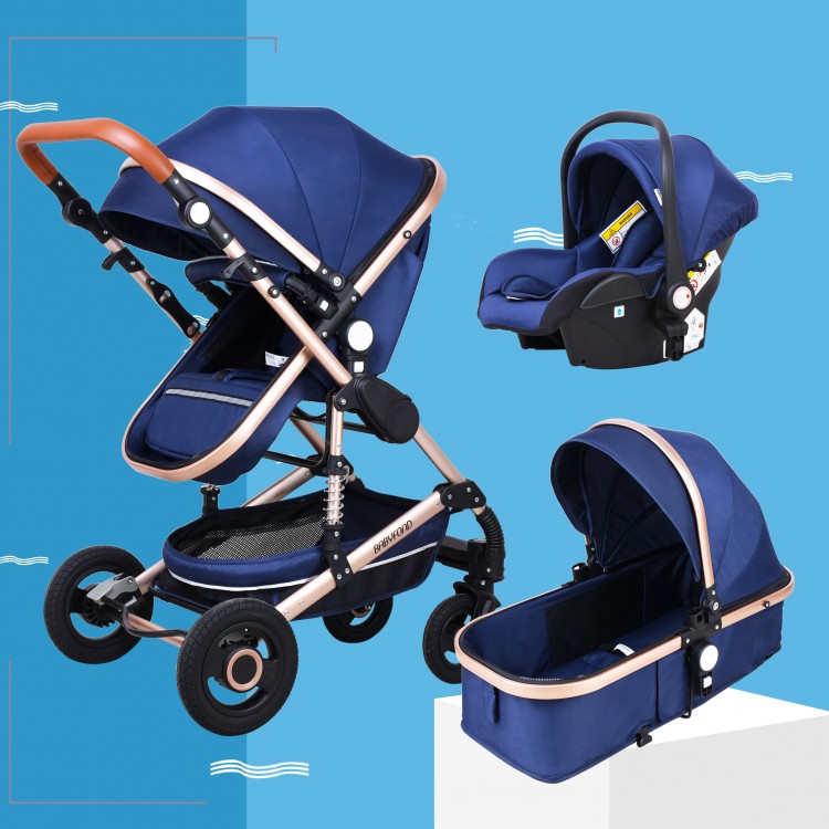 Fashion Baby Stroller 3 In 1 High Landscape Stroller Reclining Baby Carriage Foldable Light Pram Baby Bassinet Puchair Newborn
