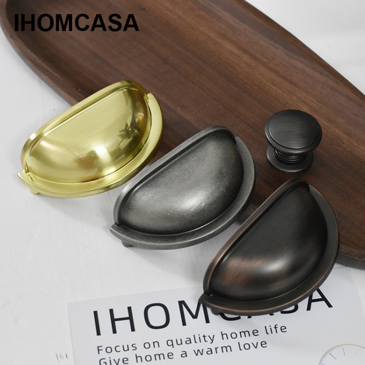 IHOMCASA Quality Modern Rural Metal Drawer Cabinet Door Furniture Knobs Handware Cupboard Antique Brass Shell Pull Handles