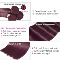 99J Burgundy Human Hair Weave Bundles 3/4 Pieces Pre-colored Brazilian Straight Human Hair Weave Non-Remy Hair Extensions