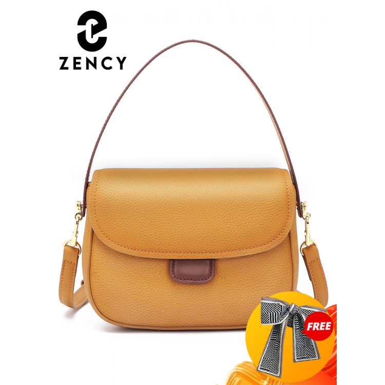 Zency Genuine Leather Bags For Women Brands 2022 Saddle Handbag Small Lightweight Female Shoulder Retro Panelled Crossbody Girl