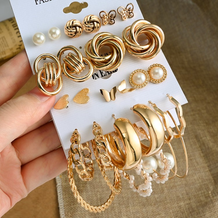 Fashion Geometric Hoop Earrings Set for Women Statement Vintage Punk Gold Metal Circle Hoop Earrings Brincos 2021 Trend Jewelry