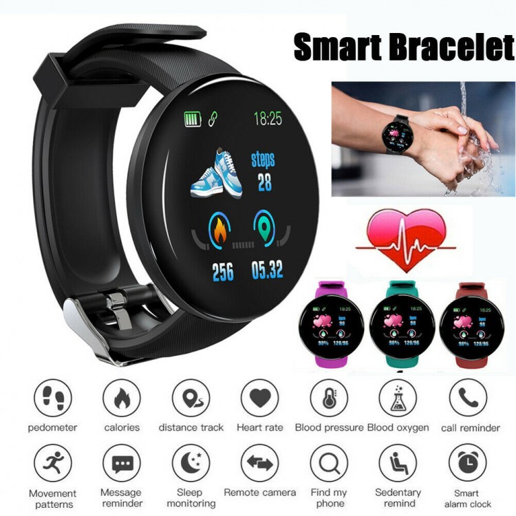 Smart Digital Watch Round Color Screen Bluetooth-Compatible Blood Pressure Monitor Fitness Tracker Bracelet for Men Women Kids